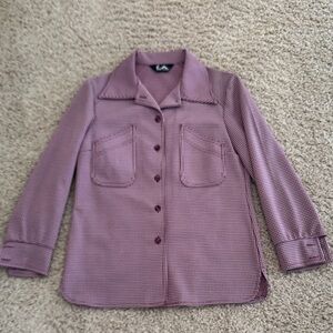 Vintage 70s Houndstooth Dagger Collar Polyester‎ Button Up Shirt Womens, sz XL?